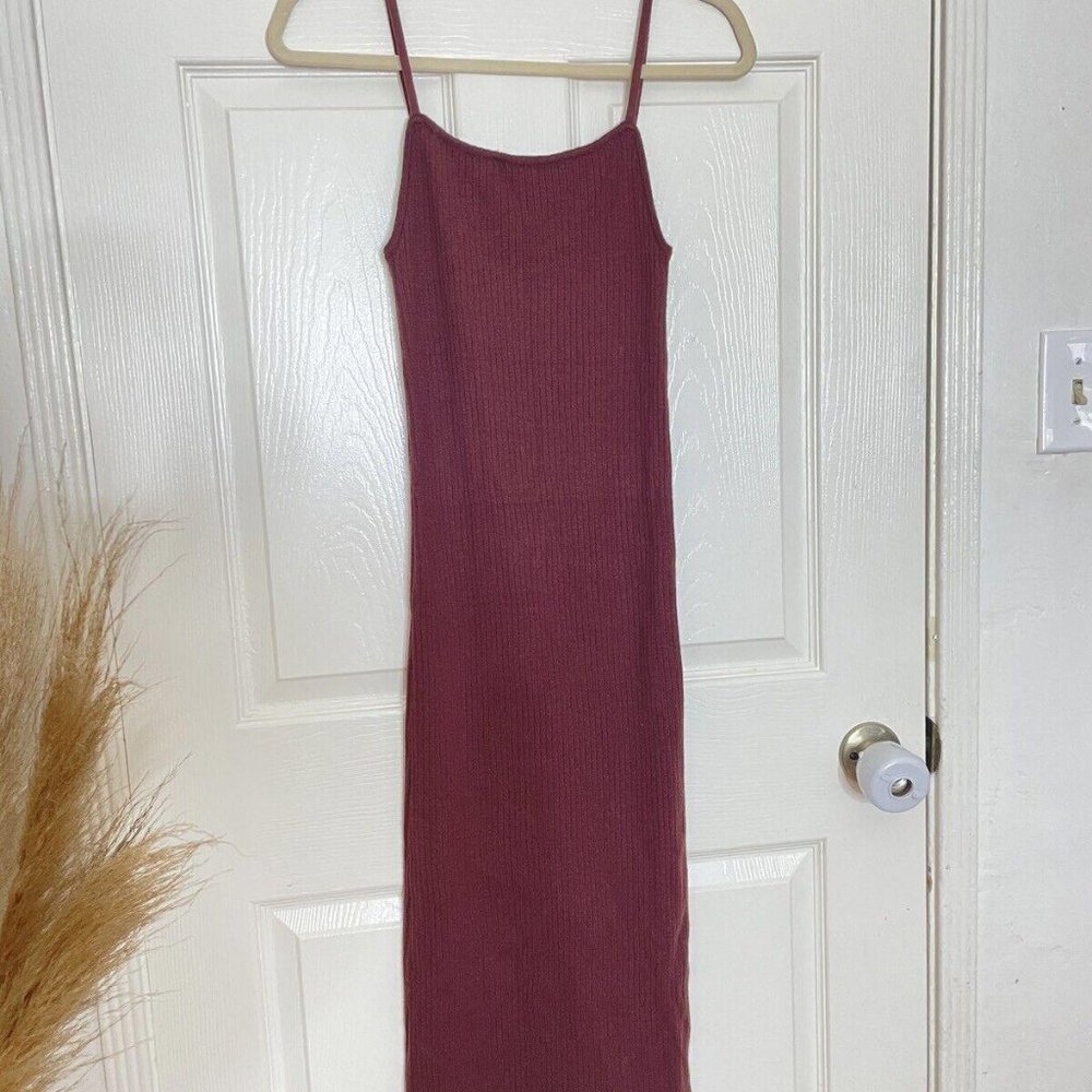 Womens Stitch & feather ribbed bodycon dress midi brown redwood medium m